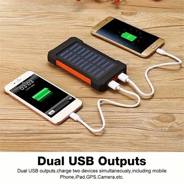 Batería externa solar: carga rápida USB-C, resistente al agua, linterna LED dual - Cargador solar portátil para iOS, Android, camping al aire libre, regalo de Acción de Gracias, Navidad (El producto en sí tiene etiquetas de voltaje y miliamperios hora, y las etiquetas pueden variar ligeramente debido a diferentes lotes. Los colores de la brújula y el cable de datos son aleatorios. Se enviará al azar un cargador de un solo puerto o de dos puertos.)'