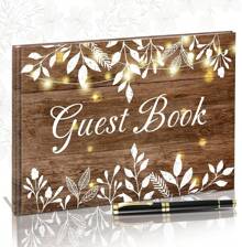2025Hot SaleWood Grain Wedding Guest Book With Pen Wedding Decor Birthday Rustic Leaves Visitors Book Anniversary Funeral White Leaves Bridal Shower Wood Grain Guestbook Signing Rustic Decor