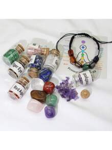 Set de 15 piezas de piedras de cristal de chakra naturales, incluye piedras naturales enrolladas y piedras trituradas, adecuado para hacer pulseras de meditación y manualidades de regalo