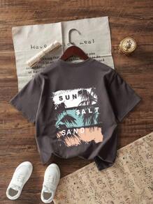 Camiseta de manga corta con cuello redondo y estampado gráfico divertido informal para niño preadolescente, top de verano