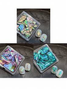 不对称天然鲍鱼壳片配件，超薄彩虹色贝壳碎片，美甲装饰，适用于美甲沙龙和个人使用，美甲用品，指甲，指甲饰物，指甲宝石 - 彩色 - 查看 14