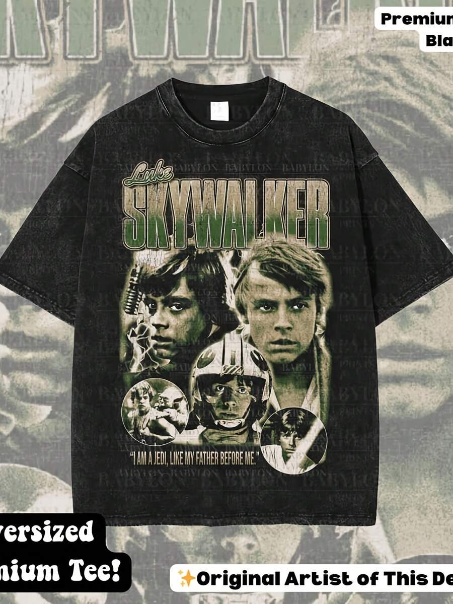 Oversized Luke Skywalker Shirt,  Shirt A New Hope Shirt Return Of The Jedi Luke Skywalker   Shirt Jedi Skywalker Tee - 黑3 - 查看 1