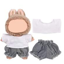 1 pièce T-shirt de poupée en couleur unie, short en jean bleu/rayé, Sweat-shirt à capuche, nouvelle tenue de poupée à la mode et minimaliste, en tissu polyester doux, convient aux filles de 3 ans et plus, étudiants, accessoires de poupée jouet pour enfants, fête, cadeau d'anniversaire