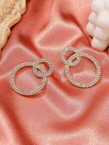 Double Hoop Rhinestone Earrings, Elegant Long Earrings, Personalized Korean Style Fashion Earrings For Women
