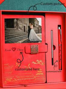 1pc Custom Notebook Gift Box Set, Custom Picture, Text, Name, A5 Notebook Custom PU Imitation Leather Business Office Notepad Gift Box, A Gift For Children, The Best Gift For Good Friends