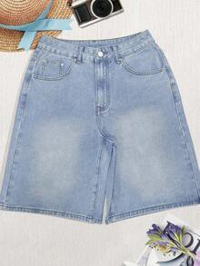 MYOURSA Casual Loose Bermuda Denim Shorts, Light Blue - Light Wash - View 3