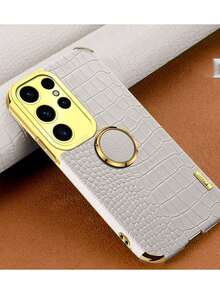 Crocodile Embossed Phone Case With Ring Holder Compatible With IPhone15/15Plus/15Pro/15Promax Waterproof Shockproof Anti-Fall Scratch Resistant - White - View 8