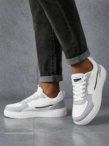 Herren Skaterschuhe mit dicker Sohle - höhenerhöhende rutschfeste Sneaker, leichte Streetwear-Schuhe, weiße multifunktionale Sportschuhe für den Frühling - Grau - Übersicht 6