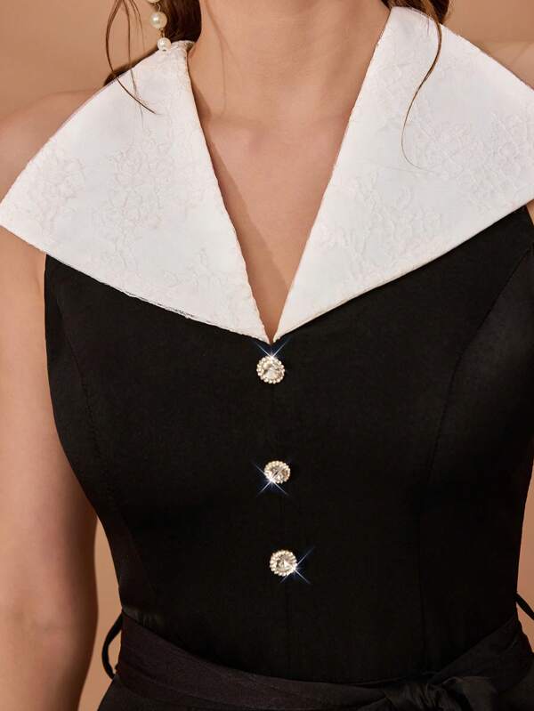 Mgiacy,New Arrival,Madam, Woven, Contrasting Colors, Lace, Beaded, Dress