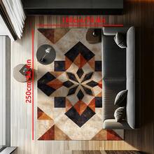 1 件豪华经典橙色波西米亚地毯，美式复古对称花卉图案矩形柔软防滑地毯，适用于户外、入口、客厅、卧室、洗衣房、浴室、游戏室，可机洗四季大尺寸装饰垫，家居装饰