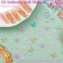10000pcs Nail Charms And Gems: Pink Cute Bow Heart 3D Flower Charms For Junk Cases Kit; Gold Chunky Butterfly Charms For Nails Design, Small Diamond Rhinestones For Nails; Beads Pearls For Nails Art - 15 Grids-a - View 3