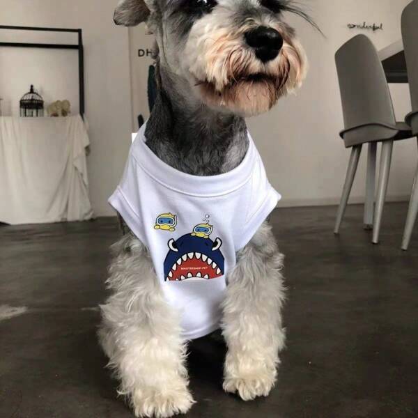 1pc Pet Summer Sleeveless Top, Cartoon Dog/Cat Print Cool Pet Shirt, Lightweight & Breathable, Suitable For Miniature Schnauzers, Poodles, Bichons, Maine Coons, Toygers Etc, Fashionable Pet Clothing