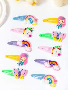 10pcs 3D Cartoon Hair Clips, Cute Children's Side Clips, Including Rainbow, Unicorn, Mermaid, Butterfly Styles, Suitable For Children's Daily Wear And Parties, Unlock Magical Hairstyles! Charming Unicorn Hair Clips Are Very Eye-Catching - Multicolor - View 5
