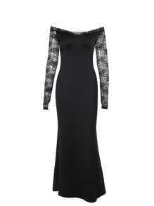 Vestido de cóctel con hombros descubiertos y encaje de contraste para mujeres, otoño