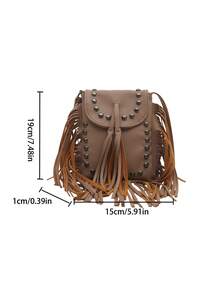 Retro Faux Suede Fringe Small Square Shoulder Bag, High-Quality Crossbody Bag - Khaki - View 3