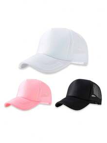 3pcs/1pc Kids' Fashionable Solid Color Versatile Mesh Breathable Trucker Hat, Suitable For Daily Outings, Outdoor, Back To School, Gift - Multicolor - View 3