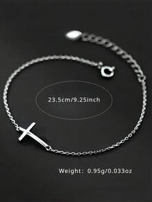 1 件女士 925 纯银简约十字架脚链，防过敏，经典款式，简约设计，休闲珠宝 - 白金 - 查看 2