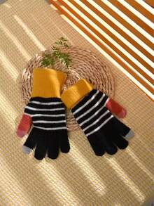 kissyouths 条纹休闲涤纶保暖手套，男女通用户外休闲手套，时尚秋冬手套 - 彩色 - 查看 14