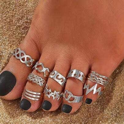 10 件套波西米亚海滩风格几何镂空图案脚环，派对和节日礼物