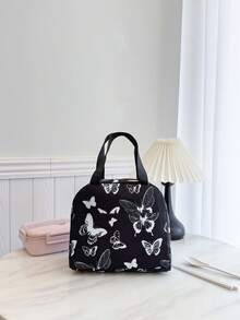 3pcs/Set Butterfly Print Women Backpack, Lunch Bag & Student Schoolbag, Large Capacity - Black and White - View 6