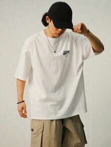 Men's Letter Printed White Casual Short Sleeve T-Shirt, Summer,Graphic Tees - 白色 - 查看 4