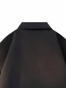 1pc Men's Black Solid Collar Jacket, Spring/Autumn, Zippered Cuff, Minimalist Raglan Sleeve Design, Grunge - Black - View 4