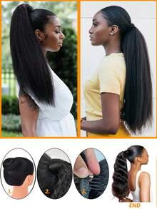 1PCS Wrap Around Kinky Straight Ponytail Extension Remy Human Hair Clip In Horsetail Natural Color Extension For Women Daily Use - SNatural - Xem 5