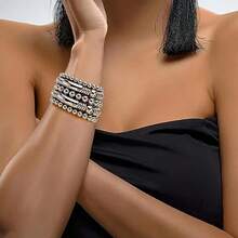 5-Piece Metal Bead Decorative Bracelet With Minimalist Punk Style And Fashionable Men's And Women's Bracelets - 銀色 - 查看 8