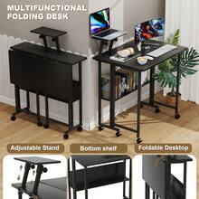 Desk With Storage Space, Computer Desk With Monitor Stand, Folding Desk On Casters – Folding Computer Desk With Storage Space – Space-Saving Folding Desk – For Workstations In Small Spaces, 80 X 58 X 75 Cm - 黑色 - 查看 1