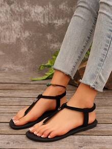 Dép lê quai ngang thời trang mới dành cho nữ, dép xỏ ngón kiểu La Mã sành điệu màu đen, be, nâu; dép đi biển dệt dày màu trơn thoải mái; dép đế dày được các blogger khuyên dùng; giày đi biển mùa hè; dép lê gót thấp mũi tròn khóa cài thanh lịch; dép ngoài trời đơn giản bằng da chống trượt, kháng mùi, đính hạt; dép lê đế bằng đa năng dành cho nữ, dép xỏ ngón. - màu đen - Xem 6