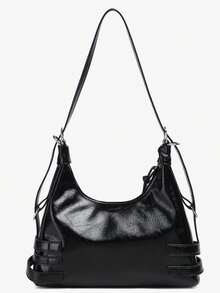 Women Leather Shoulder Bag Vintage Shoulder Bag Punk Handbag - 黑色 - 查看 5