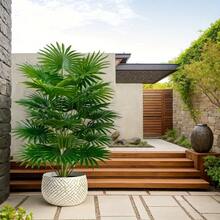 Árbol de palma artificial grande de 33", planta artificial verde para exterior, árbol falso con 24 hojas, planta tropical artificial alta sin maceta, árbol decorativo resistente a los rayos UV para el hogar, la sala de estar, la boda, el hotel, el jardín, la granja, la oficina, la fotografía, la decoración verde para primavera y verano, decoración interior y exterior del hogar - Multicolor - Ver 9