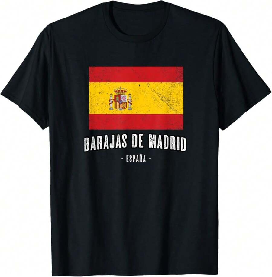 Barajas De Madrid Spain | Es Flag, City Top - Bandera Ropa - Basic-Cotton T-Shirt - Black - View 1