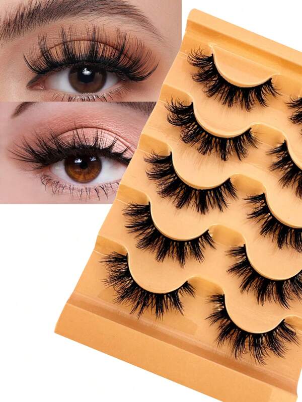 5 pares de pestañas postizas volumen 5D, pestañas de pelo imitación de visón ruso rizado grande y esponjoso