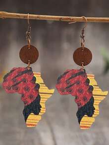 1 Pair New African Cultural Map Wooden Earrings, Retro Style Earrings For Women - Multicolor - View 7