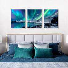 3pcs Frameless Canvas Prints, Suitable For Living Room Wall Decoration, Bedroom And Dining Room Wall Decoration, Office Home Art Hangings, Farmhouse Style Canvas Hangings, Aurora Landscape Paintings,Decoration Maison,Tableau Mural