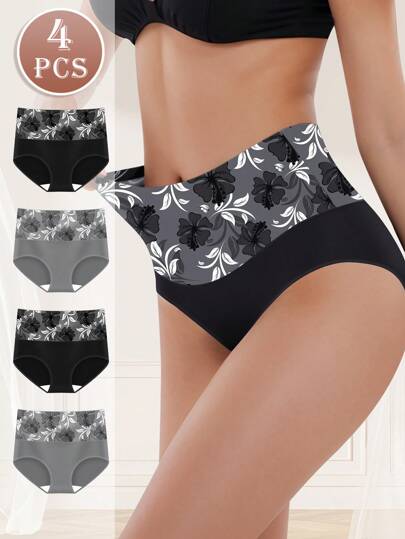 MEIYATING 4pcs Women's Underwear, Comfortable High Waist Seamless Brief, Breathable