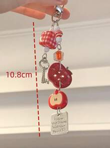 1 pieza Lindo colgante de llavero con forma de manzana, minúsculo soporte de llaves con forma de fruta adorable, accesorio de moda para bolsos o teléfonos, regalo ideal para niñas en Halloween o Navidad