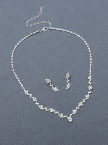 1pc Necklace + 1pair Earrings Fashionable Luxury Crystal Inlaid Necklace & Earring Set, Bridal Wedding Party Jewelry