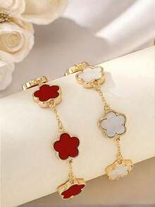 2 件简约金属五叶草花朵手链饰品 适合女孩 - 彩色 - 查看 13