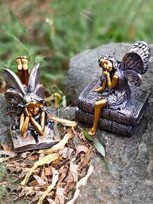 迷人的仙女花园雕塑，树脂阅读天使女孩雕像，庭院和花园的艺术草坪装饰，神奇的户外装饰品