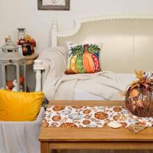 Autumn Orange Pumpkin Tablecloth, Maple Leaves Thanksgiving Holiday Indoor Outdoor Dining Table Decoration