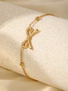 1pc Stainless Steel Women's Bow & Flower Chain Bracelet, Fashionable, Sweet And Minimalist, Suitable For Daily Wear - Bracelet - View 4