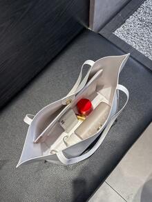 Women's White Tote Bag, Minimalist Large Capacity Handbag - White - View 5