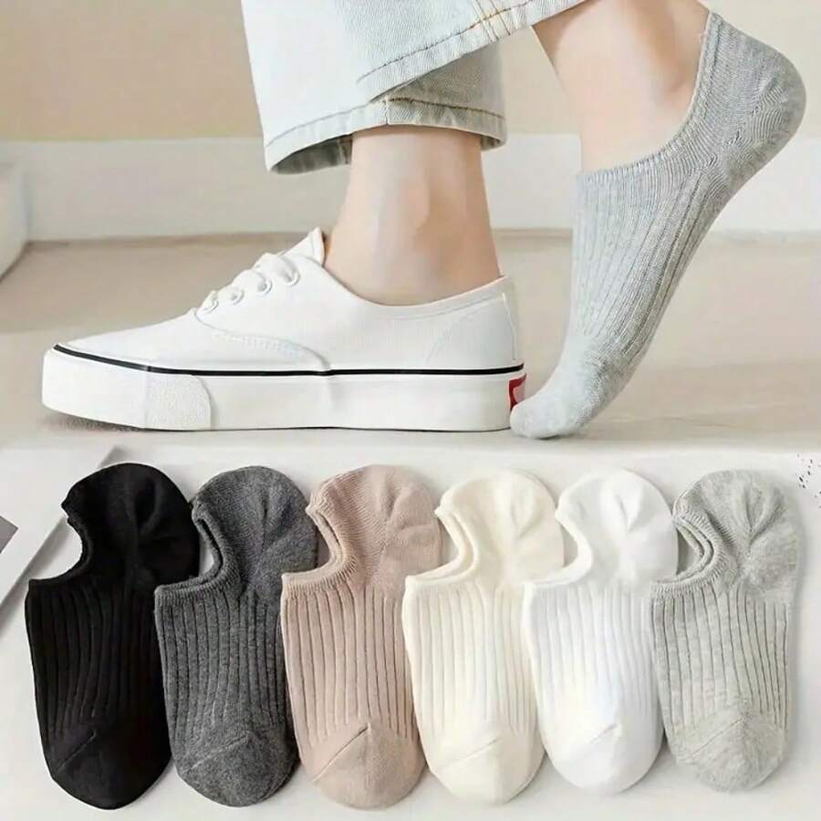 3pcs/6pcs Pack Solid Color Unisex Versatile Invisible Loafer Socks, Suitable For All Seasons
