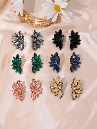 1 对奢华水钻花朵和叶子耳钉，优雅女士款，适合日常、派对、婚礼和正式场合，四季皆宜的礼物