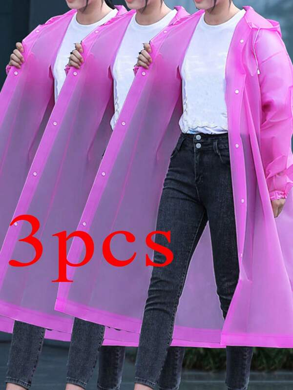 3pcs Pink Waterproof High-Quality Thickened EVA Full Body Adult Rain Poncho - With Front Closure Sports Rain Jacket, Semi-Transparent Design And Elastic Cuffs, Suitable For Outdoor Cycling, Hiking, Running - Lightweight And Portable, Outdoor Rain Protection | Full Body Rainwear | Windproof EVA
