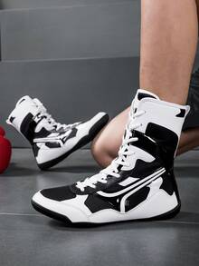 TOLLN 1 双男式拼色超细纤维皮革和网眼室内健身防滑拳击训练鞋，适合所有季节的健身房 - 白色 - 查看 2