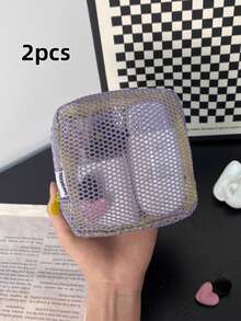 1个迷你马卡龙色清新时尚高品质多功能透明网眼收纳袋，可爱钱包式整理包，便携式化妆包，带拉链的纸巾盒，女性卫生用品收纳袋，可收纳口红、迷你化妆刷、护肤品、蓝牙耳机、硬币、小物件，非常适合作为圣诞礼物，适合居家、旅行、度假和上学使用，化妆包、护肤包、洗漱包、收纳袋