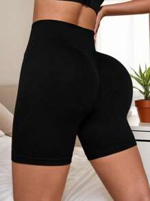 Pantalones cortos deportivos de yoga de color liso para mujer, shorts de ciclista negros, suave y cómodo, con efecto moldeador del trasero y estilizador de la cintura